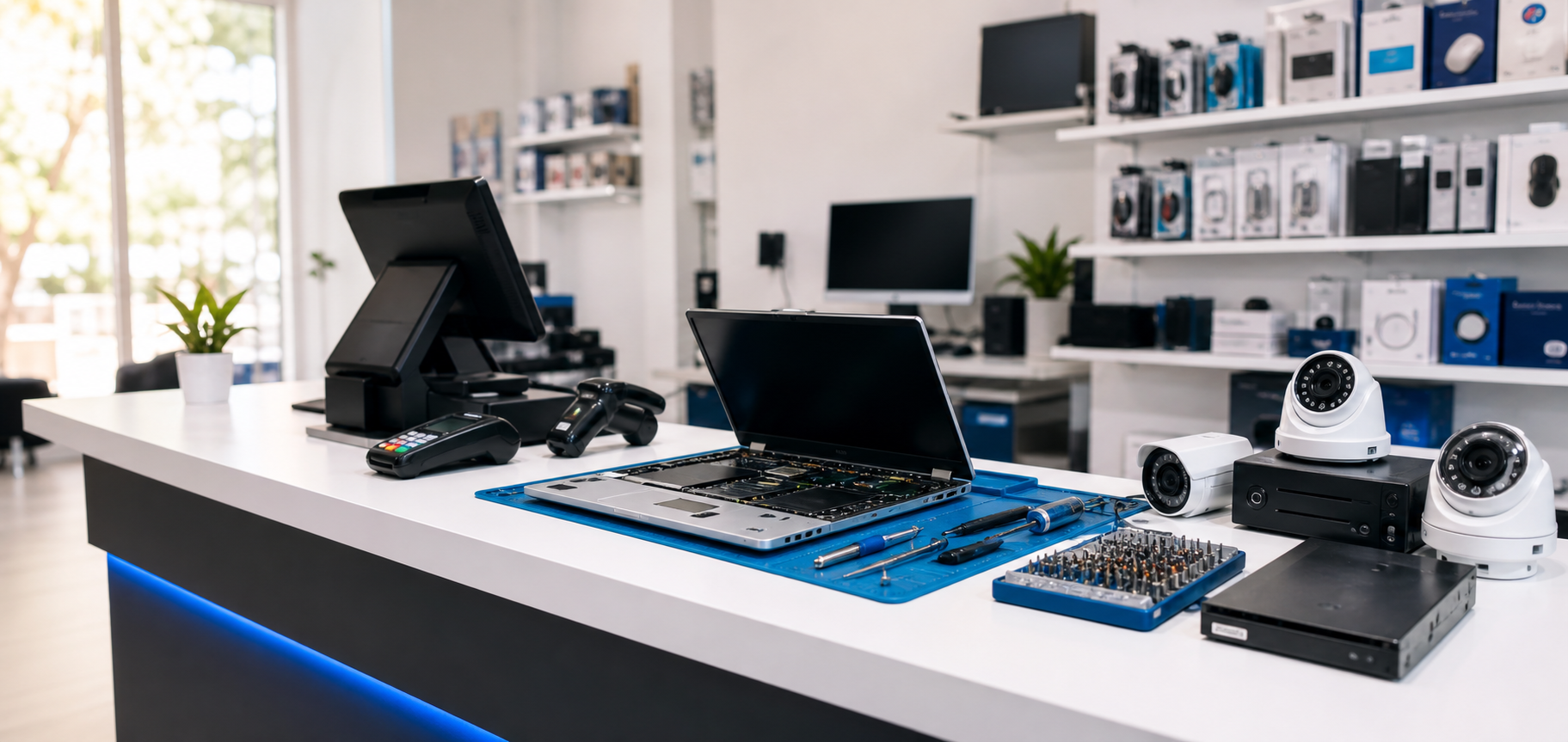 Fusion Computer repair, POS, CCTV and IT service workspace